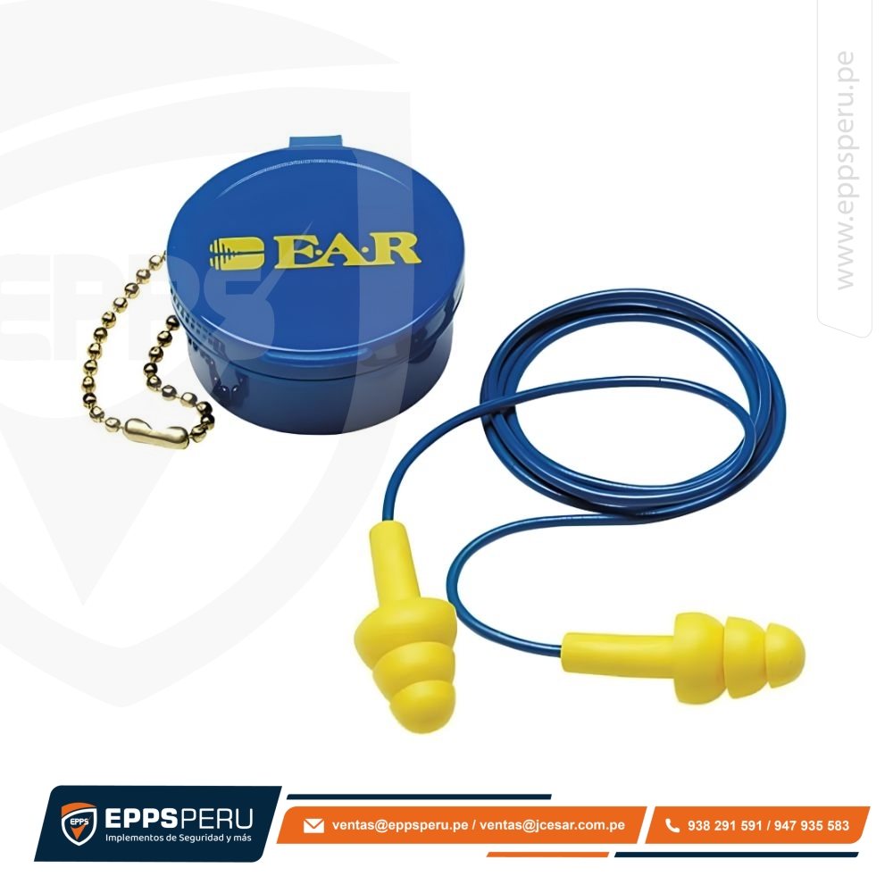 EAR UltraFit Tapones Auditivos 340-4002, con Cordón, Caja Plastica